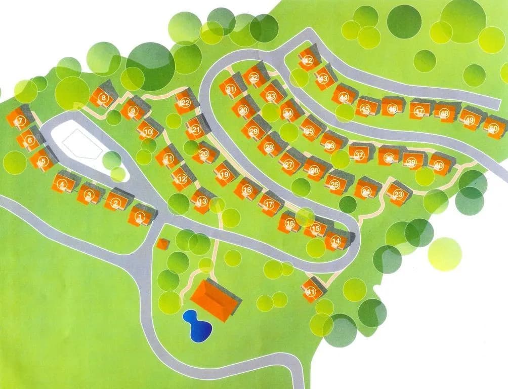 Illustrated map of the resort's villas, pool and restaurant